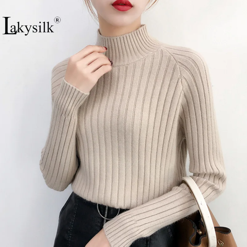 [Lakysilk] однотонные розовые женские свитера с открытыми плечами повседневные женские осенние модные топы с круглым вырезом и длинными рукавами для девочек