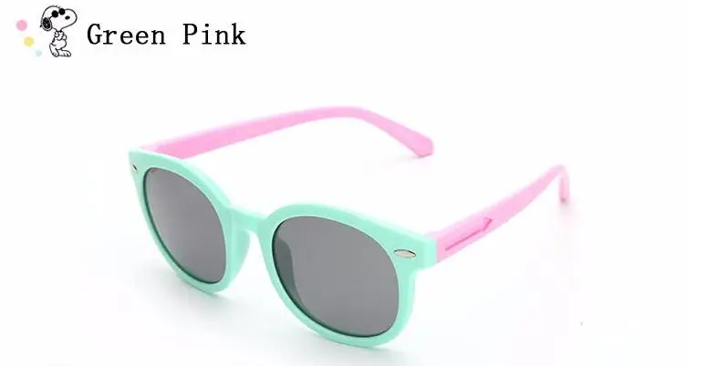 green pink WarBLade, солнцезащитные очки для девочек с изображением кота, детские солнцезащитные очки с кошачьим глазом для девочек, детские солнцезащитные очки с поляризацией, резиновые, для ученика, гибкие, со стрелкой - Цвет линз: green pink