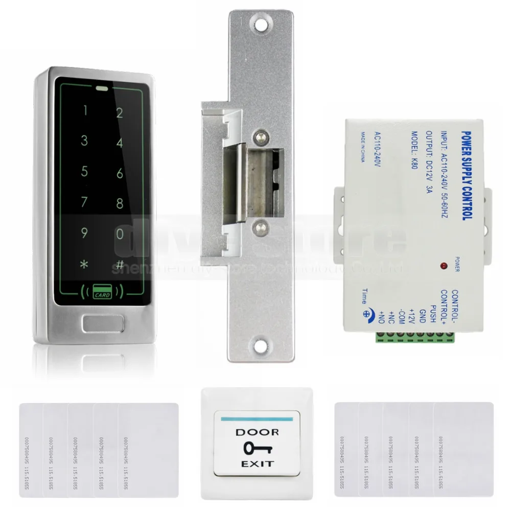 

DIYSECUR 125KHz RFID считыватель с металлической клавиатурой система контроля доступа для дверей комплект + Электрический блокировочный замок