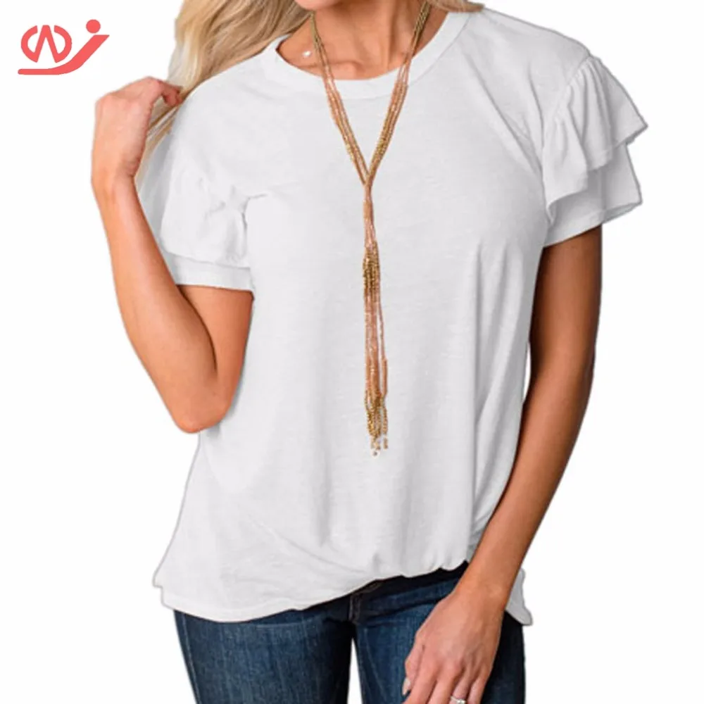 Women basic casual summer tops for women 2018 short-sleeved T-shirt lotus leaf edge | Женская одежда
