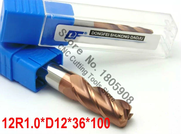 1 шт. 12R1.0*12*36*100 титановый желтый 12 мм 4 флейты цементированный карбид Угловой