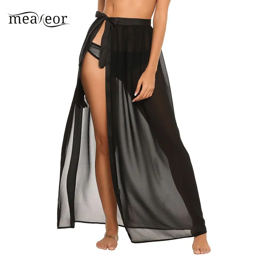 None High Women Lace-up Waist Chiffon Maxi Long Skirt Beach Casual | Женская одежда