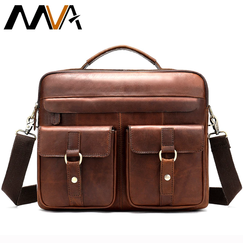 Male Briefcase Men's Genuine Leather Laptop Messenger Bag for Men Vintage Lawyer Briefcases Leather Shoulder Tote Work Bag  8001