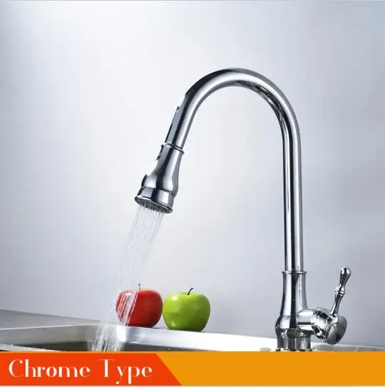 Chroem Type Кухонный кран выдвижной кухонный кран для раковины Золотой хромированный матовый 360 Вращающийся поток распыляющий смеситель кран горячая холодная колода монтажный Тор - Цвет: Chroem Type