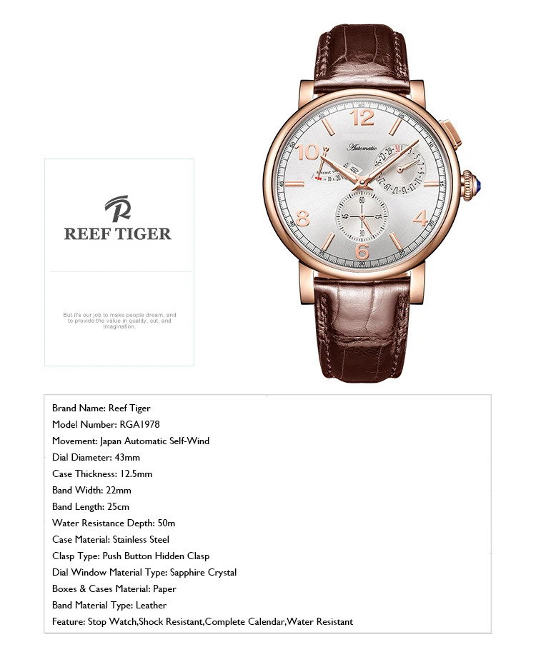 Reef Tiger, автоматические часы для мужчин, Лидирующий бренд, роскошная одежда, механические наручные часы, запас хода, relogio masculino, rga78. серебро