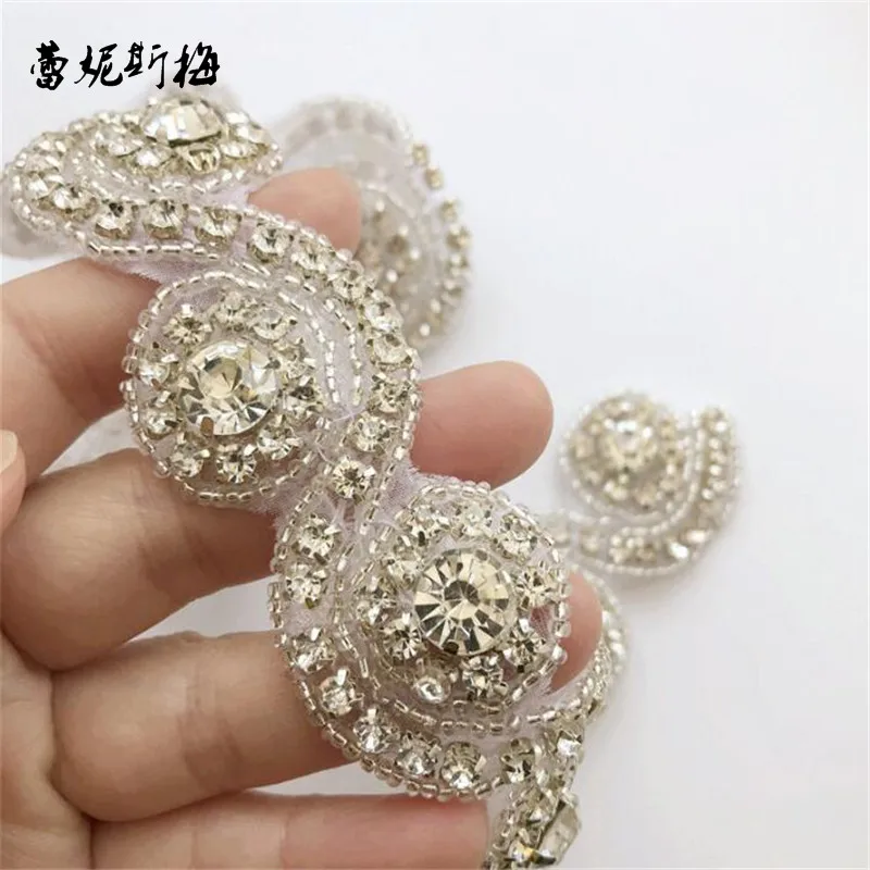 1 ярд Bling ручной работы железа на AB кристально чистые стразы аппликация отделка для свадьбы украшения для маленьких девочек аксессуары для волос