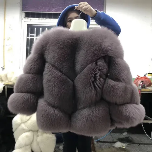 Модная Меховая куртка из натурального Лисьего меха, Женское зимнее короткое меховое пальто для женщин, роскошная куртка из натурального Лисьего меха, новинка - Цвет: maroon