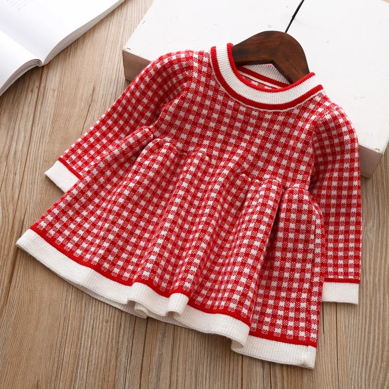 Newborn Girls Plaid Sweater Dress autumn winter children Toddler baby clothes for girl Kids princess Casual Christmas Dresses 3M