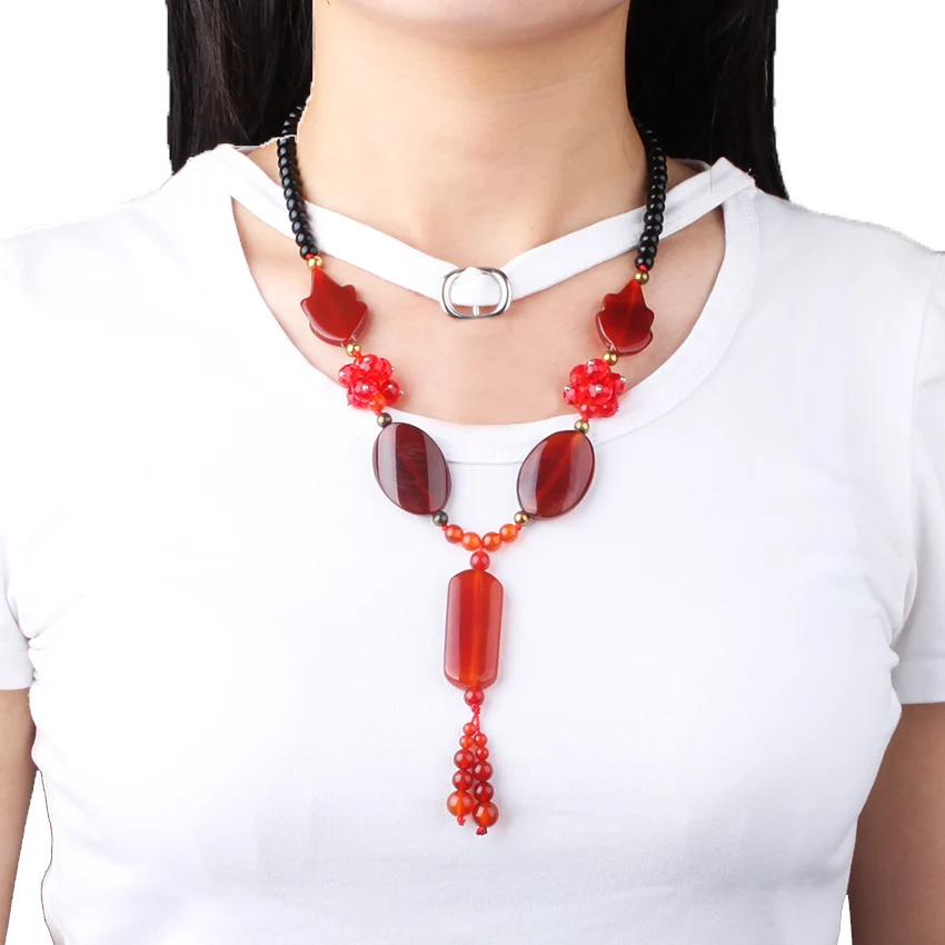 Женское Ожерелье в стиле бохо длинное ожерелье из натурального камня 50 см |