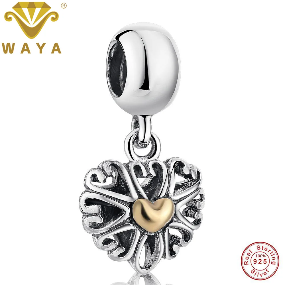 WAYA Fine Jewelry 925 Sterling Silver Charm Openwork Hearts Charms European Fit Bracelet &amp Bangle DIY Accessories | Украшения и