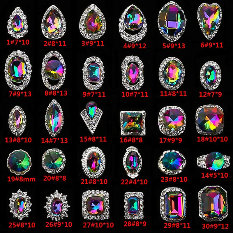 

Оптовая продажа с фабрики, супер блестящие 30 видов, 10 шт., K9 3d металлические стразы для дизайна ногтей, peпоилка, оптовая продажа, декоративные...