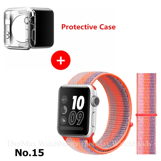 15-Orange Stripe Ремешок для Apple Watch Series 4 3 2 1 38 мм 42 мм нейлоновый мягкий дышащий браслет сменный ремешок Спортивная петля для iwatch 4 40 мм 44 мм - Цвет ремешка: 15-Orange Stripe