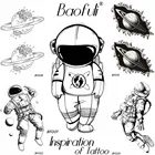 BAOFULI временная татуировка для мужчин, черная Водонепроницаемая Татуировка космонавта для детей, серия Вселенная, поддельные татуировки для рук, боди-арт, мультфильм, наклейка татуировки