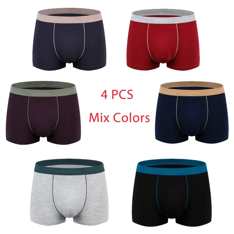 4 mix colors 4 шт., мужские боксеры из чистого хлопка, мягкое нижнее белье, мужские одноцветные боксеры размера плюс, Мошонка, большие шорты, трусы, гибкие, 9XL - Цвет: 4 mix colors