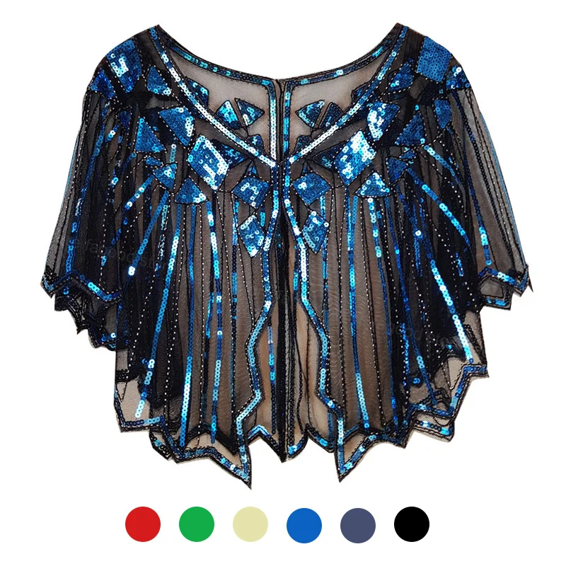 1920S женские блестящие бусины Украшенные вечерним ворсом элегантная накидка -