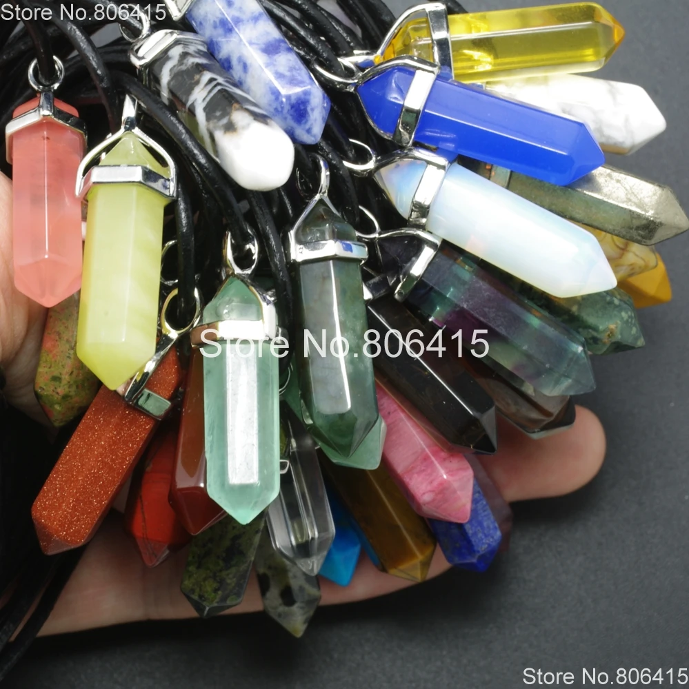 Natural Snow Flack Obsidian Gems Stones Hexagonal Point Healing Reiki Chakra Pendant Beads Real Leather Necklace 5 Sets 18&quot | Украшения