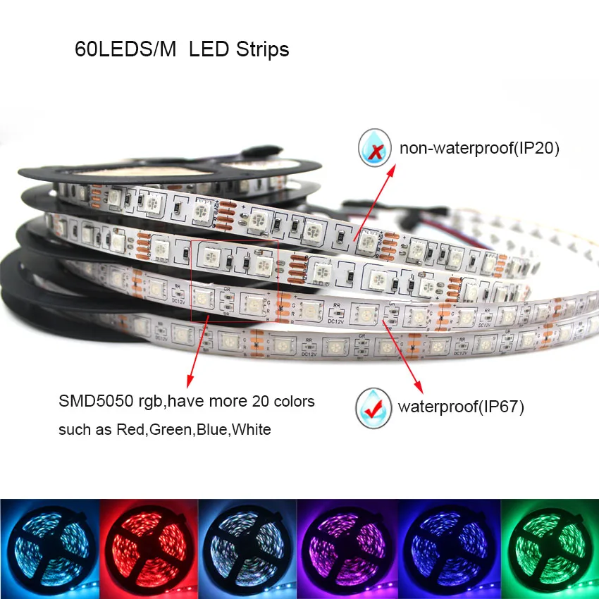 IKVVT 5 м 10 М 5050 Светодиодная лента 12 В водонепроницаемая RGB набор неоновых ламп +