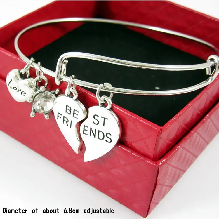 New Fashion Broken Heart Best Friends heart pendant Jewelry Adjustable Wire Bracelet girl Gift Bracelets for Women | Украшения и