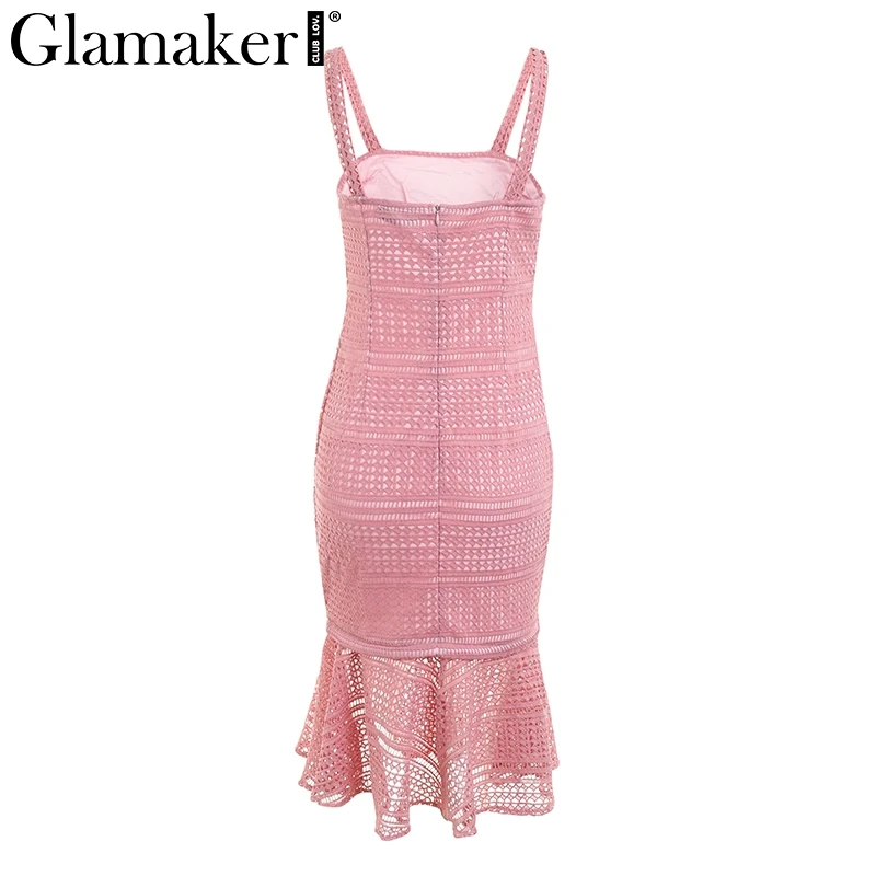 Glamaker/кружевное женское платье с рюшами, летнее платье-бандо, уличная одежда, Повседневное платье-карандаш, облегающее длинное платье на бретельках, винтажное Сетчатое платье, vestidos