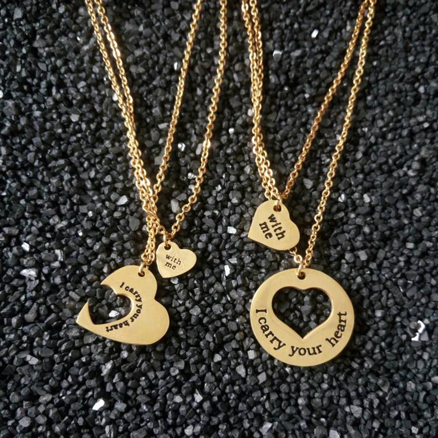 V привлечь Нержавеющая сталь я нести вас сердце Цепочки и ожерелья Золото Цвет