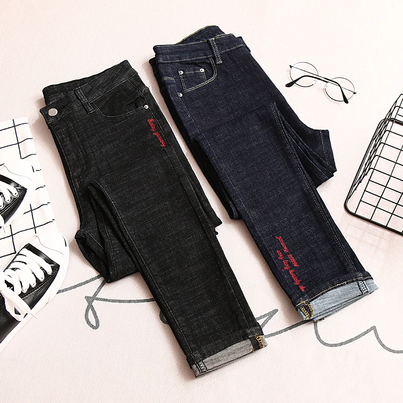 2018 женский черный Винтаж джинсы с Высокая Талия высокие эластичные Для женщин
