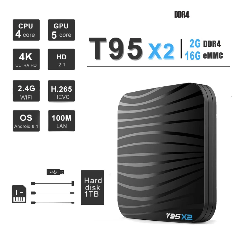 T95X2 Smart tv BOX Android 8,1 4 ГБ 32 ГБ 64 Гб четырехъядерный процессор Amlogic S905X2 H.265 4K USB3.0 5G wifi дополнительный медиаплеер телеприставка