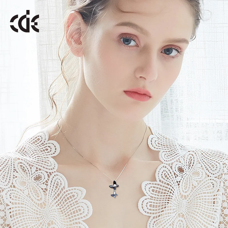 CDE 925 пробы Серебряное ожерелье украшено кристаллами Swarovski ожерелье с подвеской в виде бабочки женская цепочка серебряное ювелирное изделие