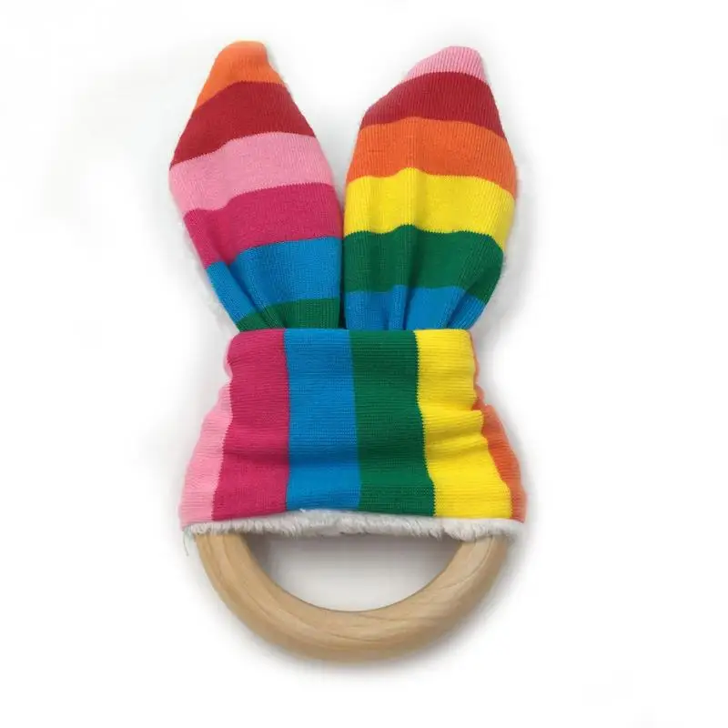 Натуральный Деревянный Прорезыватель с заячьими ушками сенсорная игрушка