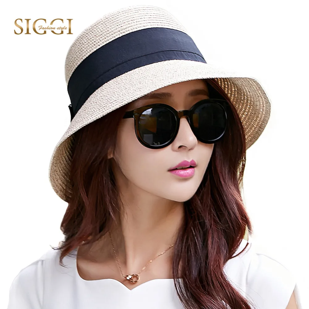 

FANCET Women Summer Floppy Straw Sun Hat Wide Brim Packable UPF50+ UV Cap Beach Waist Tie Adjustable Straw Hats Fashion 69087