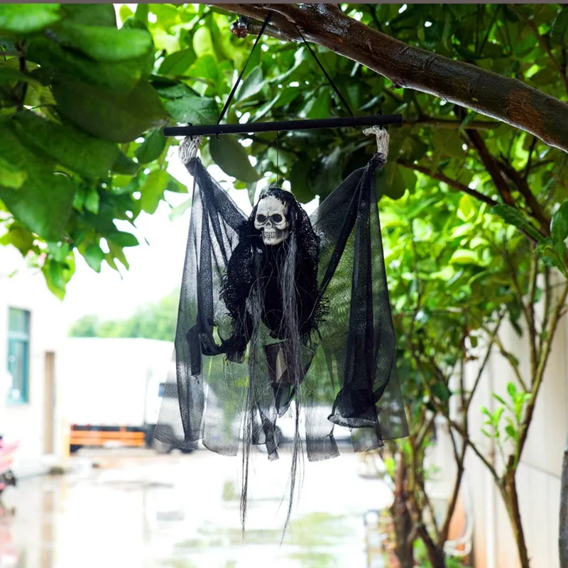 Хеллоуина черного скелета призрак со светящимися красными глазами Scream повесить