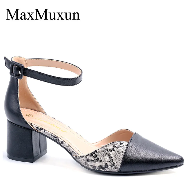 MaxMuxun/женские модные сандалии с ремешками на щиколотке среднем блочном каблуке