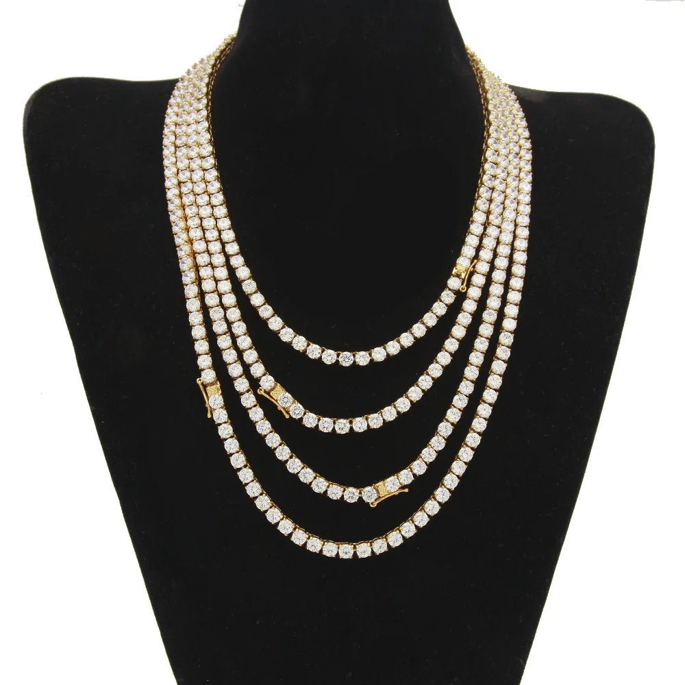 5mm Hip Hop Bling Ice Out 1 Row CZ Stone Tennis Chain Necklace Gold Stainless Steel Cubic Zirconia Chokers Necklaces Men Jewelry