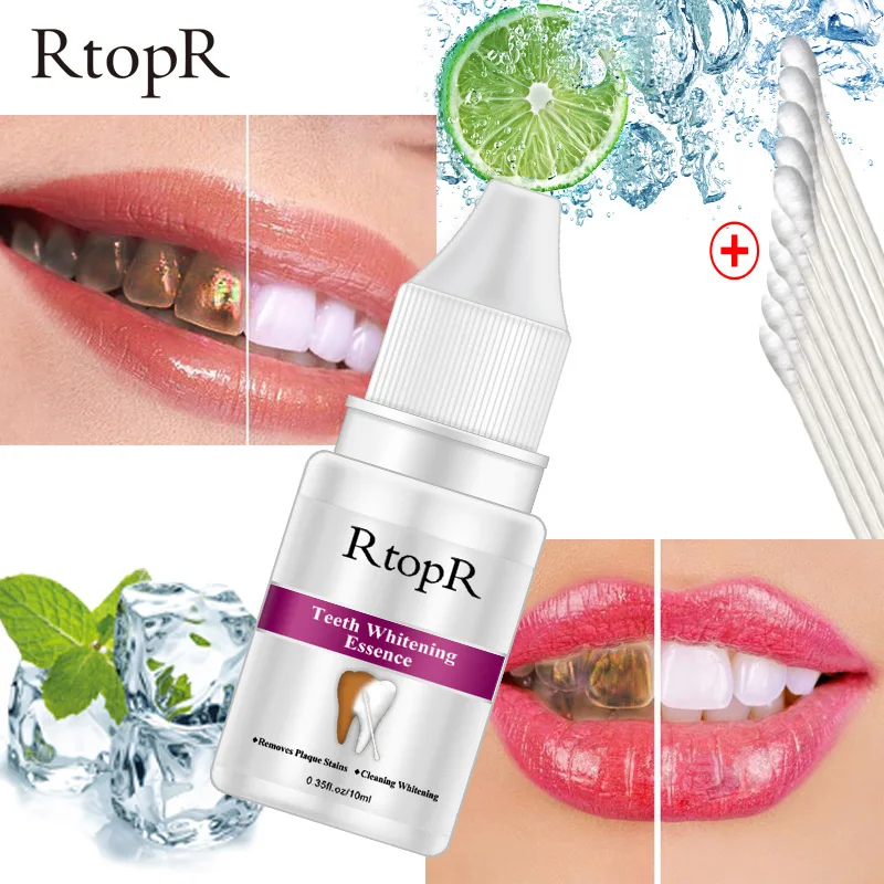 

10ml Rtopr Teeth Whitening Essence Liquid Removes Plaque Stains Oral Hygiene Cleaning Tooth Whitening Products With Cotton Swab