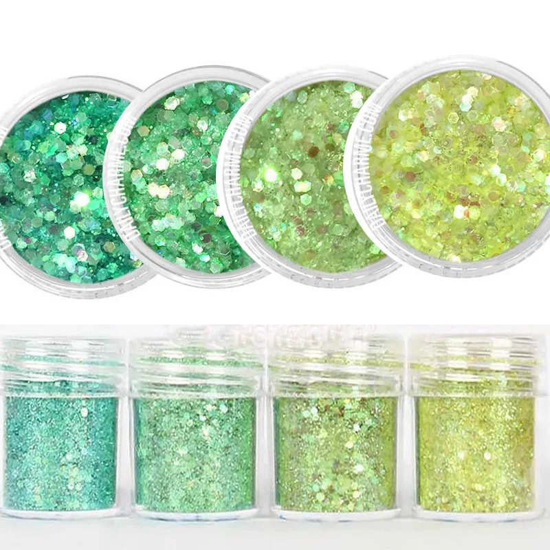 

4 Colors Tinker Fairy Iridescent Glitter Mix Set / Fine glitter for cosmetic /face 1 Box 10M Yellow Green Arrow chunky glitter