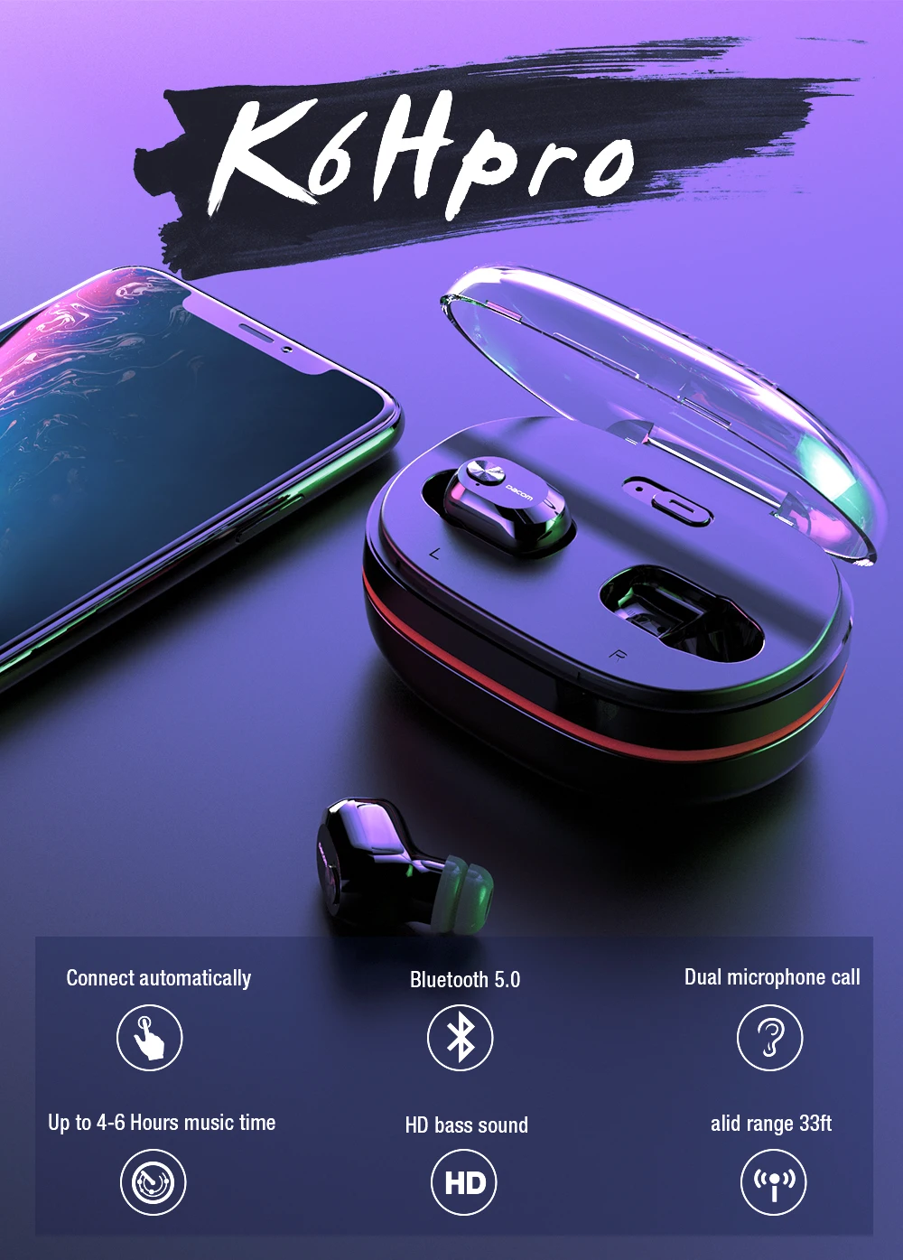 Dacom K6H Pro TWS Bluetooth наушники 5,0 беспроводные наушники TWS настоящие беспроводные наушники мини гарнитура PK i12 i10 tws