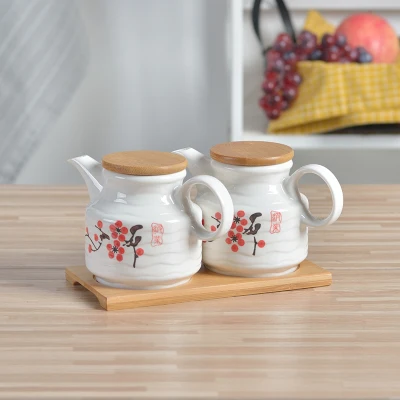 Китай цветок стиль Cearmic домашняя кухня оливковое масло бутылка уксус соевый соус бутылки для диспенсера - Цвет: 2 pcs design B