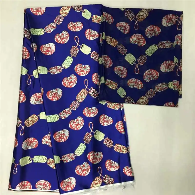 

Wax Pattern 4yard Satin Soft Silk and 2yard chiffon Fabric Set Wholesale In African Wax Pattern Silk Material Soft Ankara Prints
