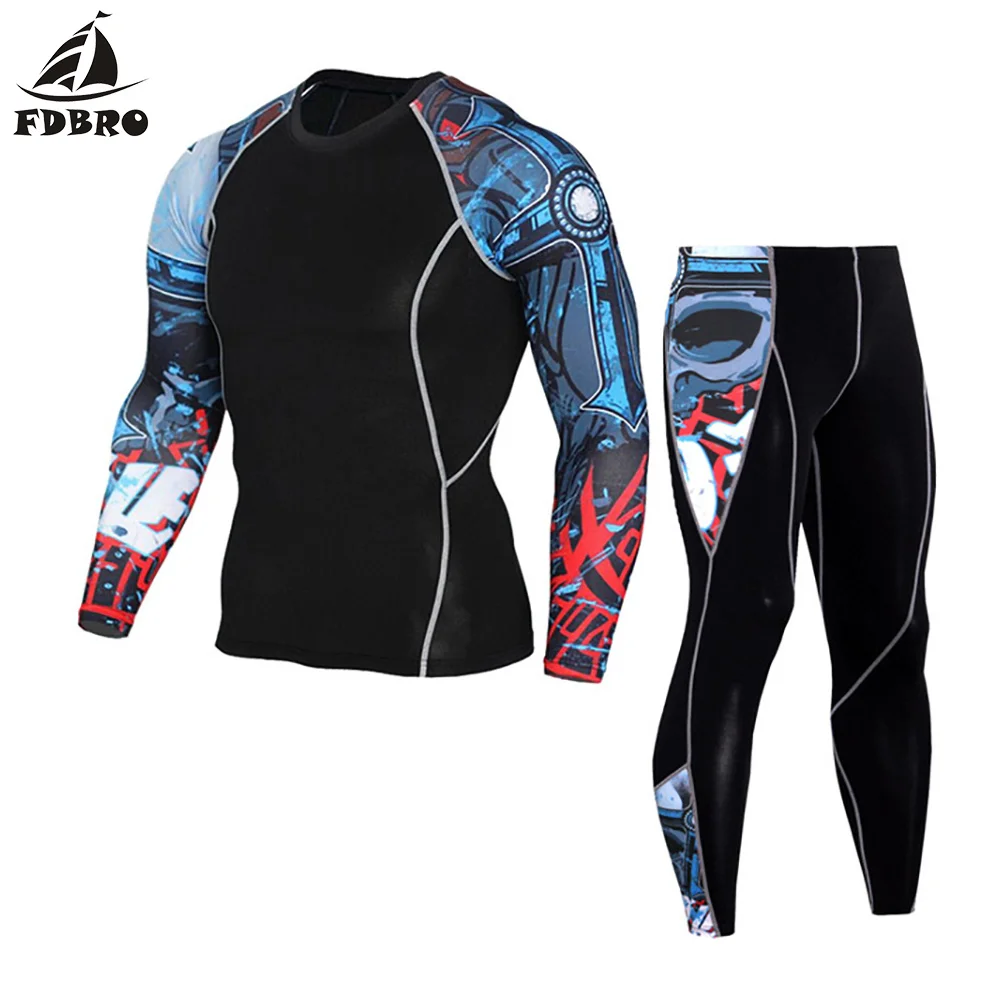 FDBRO Мужская спортивная одежда для бега компрессионный спортивный костюм