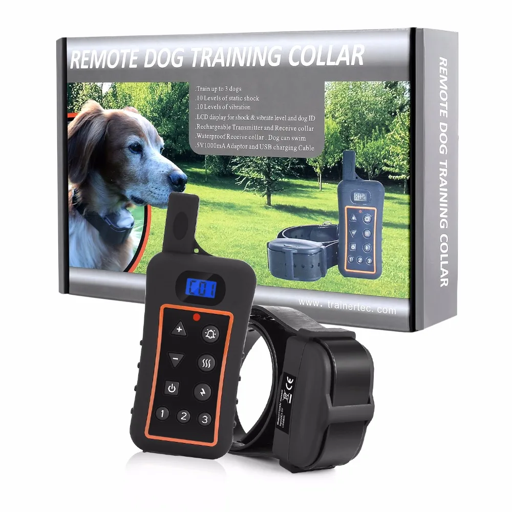 

Trainertec Waterproof Rechargeable 1200 meters Beep Shock Vibration Hunting Dog Training Collar with Remote