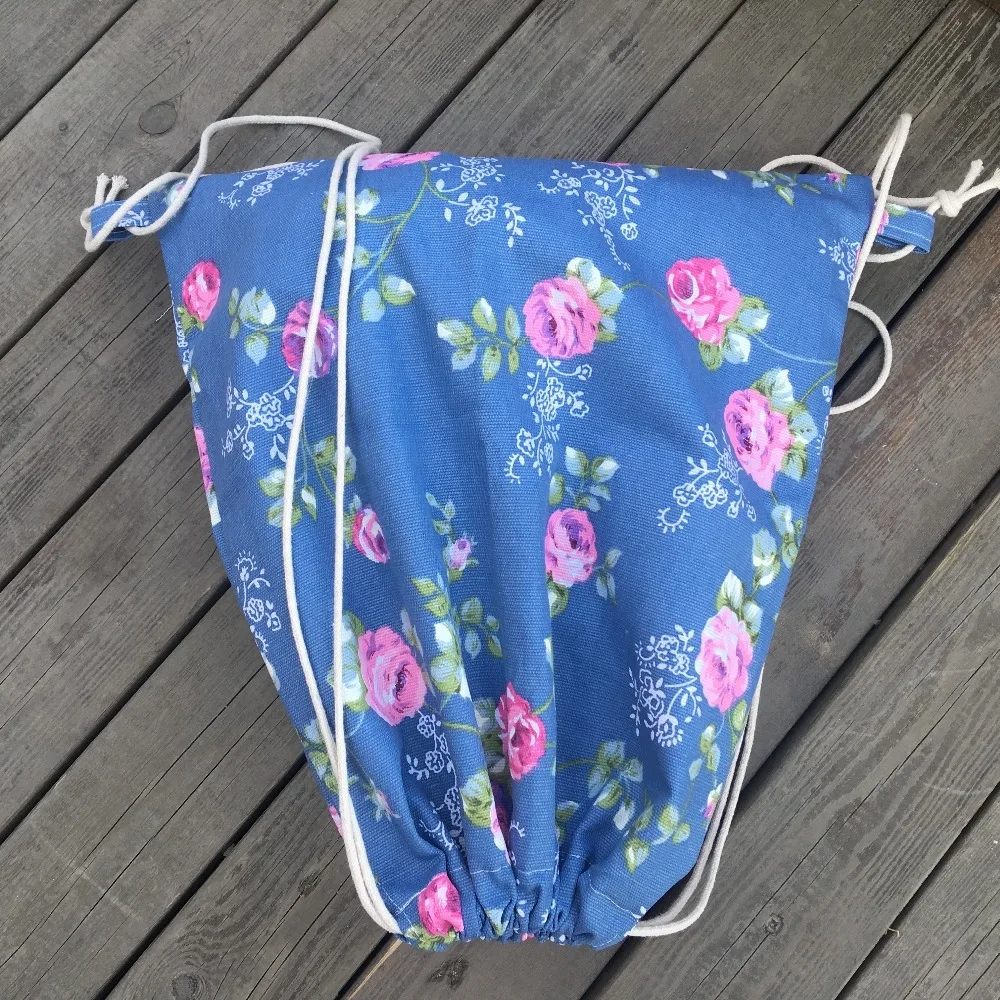 Рюкзак эко-шнурок из хлопчатобумажной ткани сумка-книжка с розовыми цветами