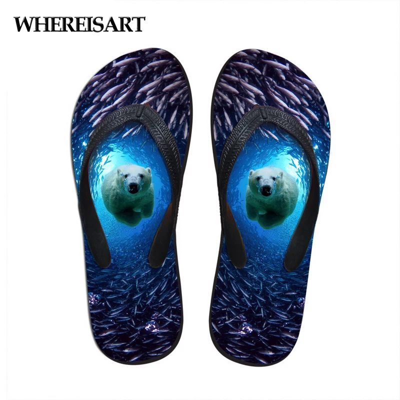 WHEREISART/женские Вьетнамки с 3D принтом синего моря дельфина резиновые модные