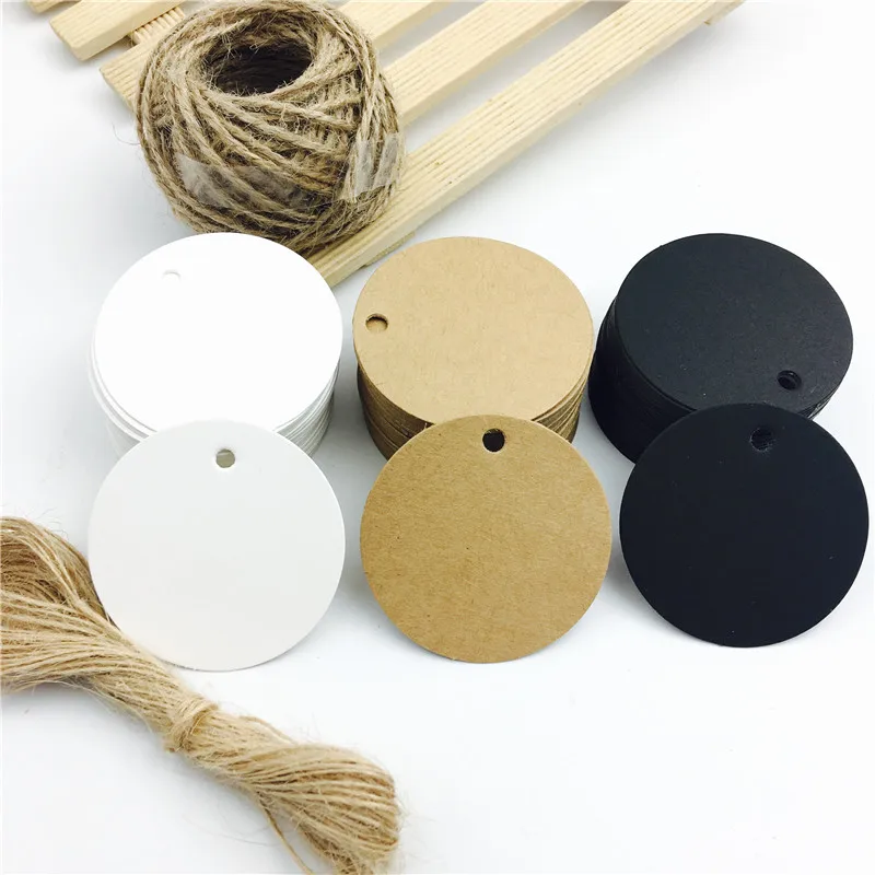 

100pcs/lot White Black Brown Kraft Paper Tags Round Luggage Note Wedding Cards Blank Craft Paper Gift Tags 5*5cm