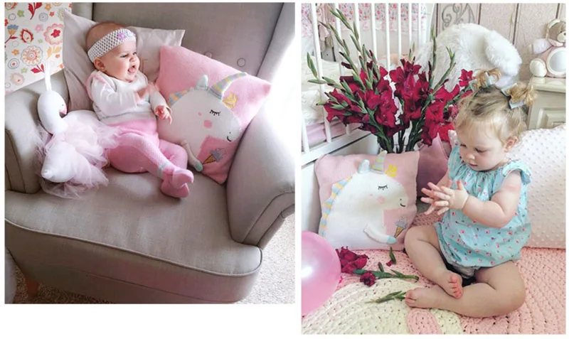 Baby Knit Cushion Pillow Cartoon Three-dimensional Unicorn Sofa Pillows Children Photography Prop Bedding Decorative Cushions
