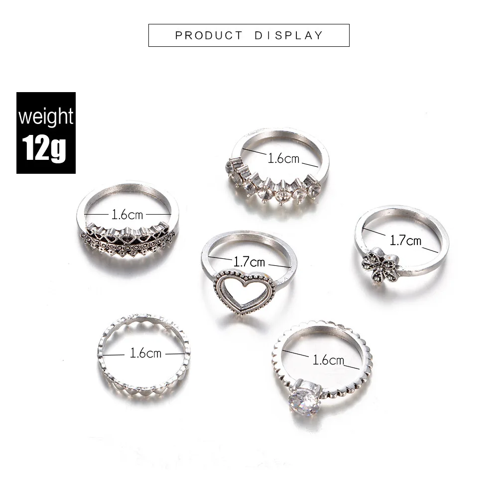 Набор колец в богемном стиле для женщин винтажные перстни форме сердца цветка с