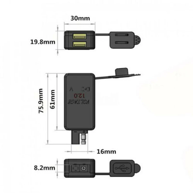 Зарядное устройство адаптер 12V мотоциклов SAE к USB Встроенный предохранитель
