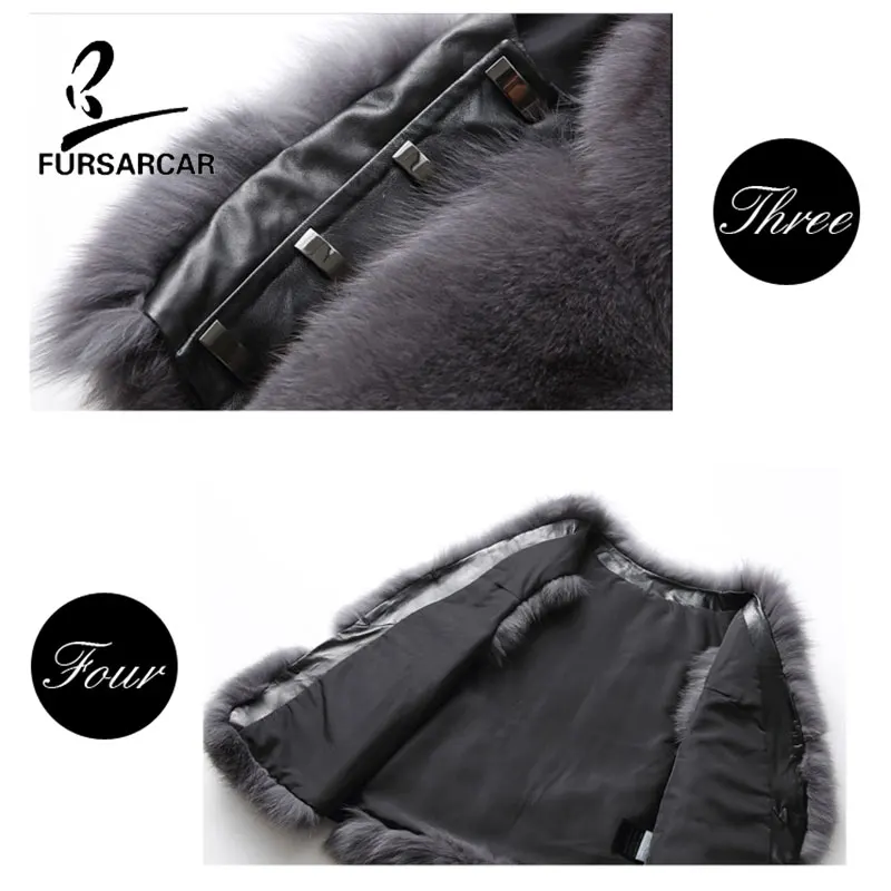 Fursarcar модные женские туфли Настоящее меховой жилет натурального меха лисы пальто