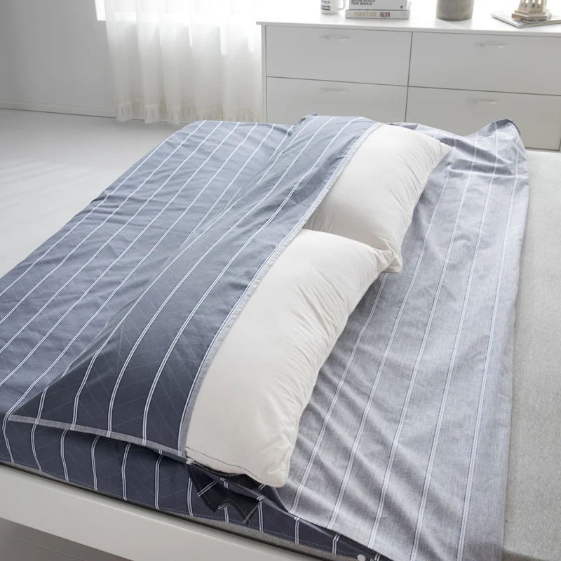 iDouillet Blue Stripes Print Cotton Bed Sheet with Build-in Pillowcover for Travel Camping Hostel Portable Sleeping Bag Liner | Дом и сад