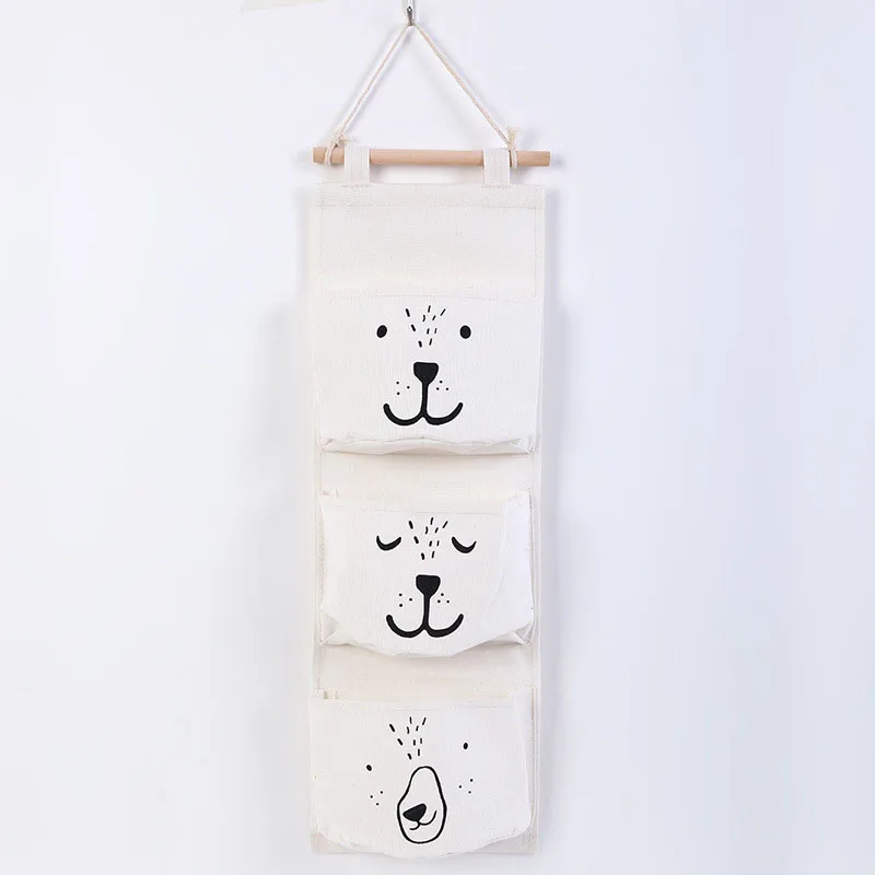 Настенная сумка для хранения 3 кармана ткань лен настенный шкаф висячая мешочек
