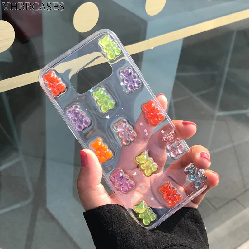 YHBBCASES милый мягкий прозрачный чехол ярких цветов с медведем для Samsung Note 10 8 9 Galaxy S8 S9