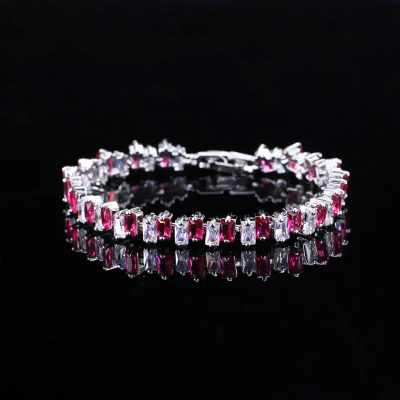 red CWWZircons высокое качество кубический цирконий камень желтое золото Цвет Мода CZ для женщин свадебный браслет ювелирные изделия для подружек невесты CB144 - Окраска металла: red